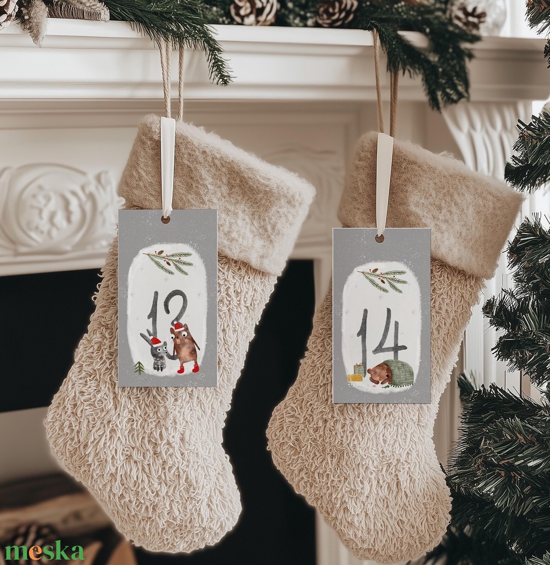Adventi naptár, karácsonyi kalendárium, ajándékkísérő kártya csomag 24 db - karácsony - adventi díszek - adventi naptár - Meska.hu