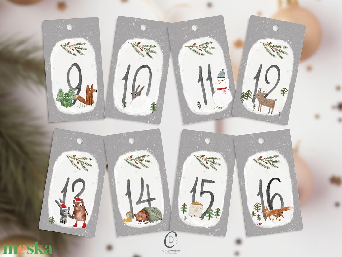 Adventi naptár, karácsonyi kalendárium, ajándékkísérő kártya csomag 24 db - karácsony - adventi díszek - adventi naptár - Meska.hu