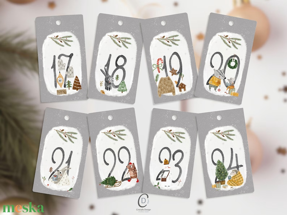 Adventi naptár, karácsonyi kalendárium, ajándékkísérő kártya csomag 24 db - karácsony - adventi díszek - adventi naptár - Meska.hu