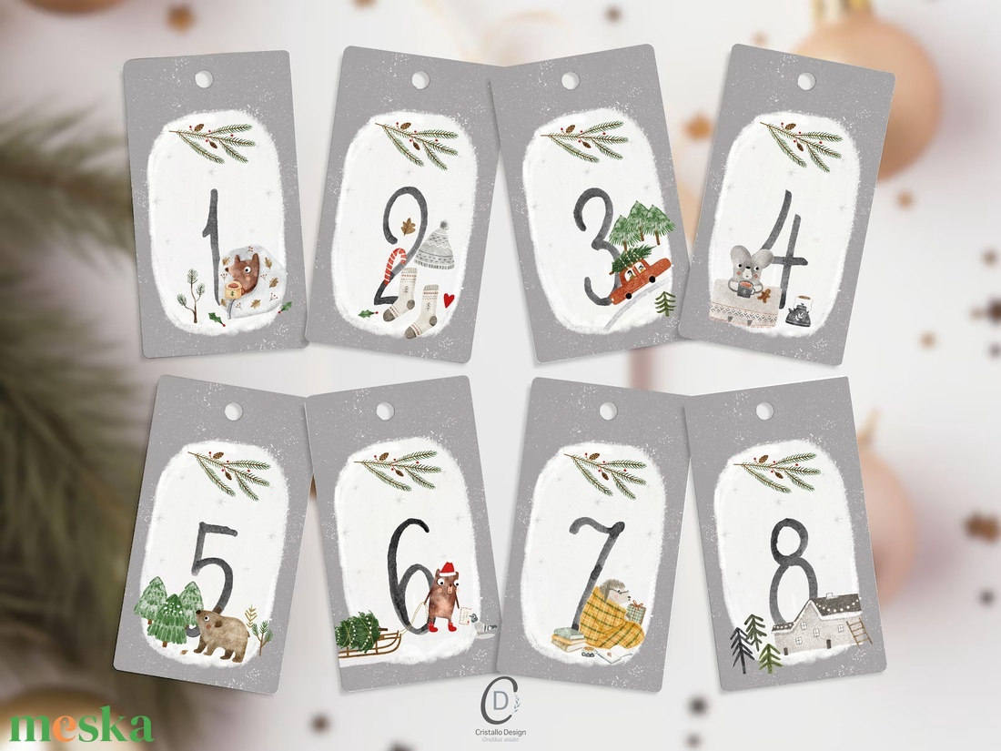 Adventi naptár, karácsonyi kalendárium, ajándékkísérő kártya csomag 24 db - karácsony - adventi díszek - adventi naptár - Meska.hu