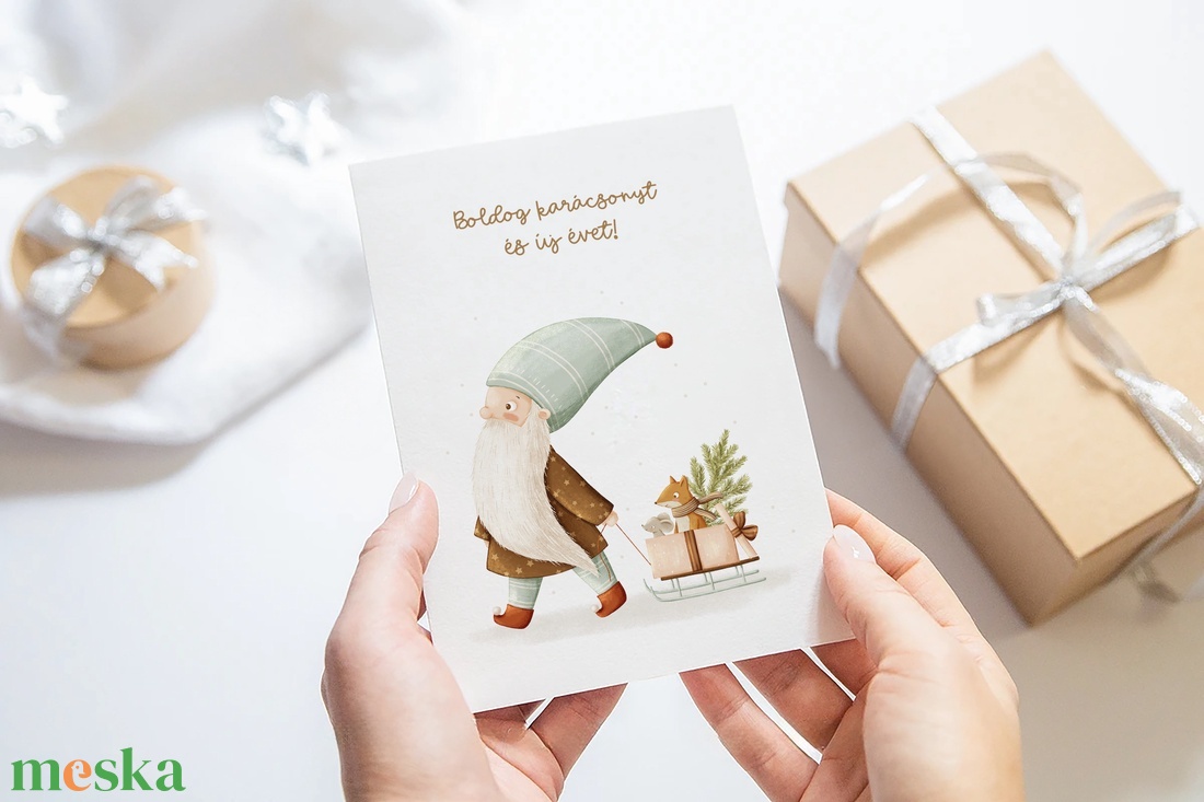 Karácsonyi képeslap, mikulásos üdvözlőlap, ajándékkísérő szett 3 db - karácsony - karácsonyi ajándékozás - karácsonyi képeslap, üdvözlőlap, ajándékkísérő - Meska.hu