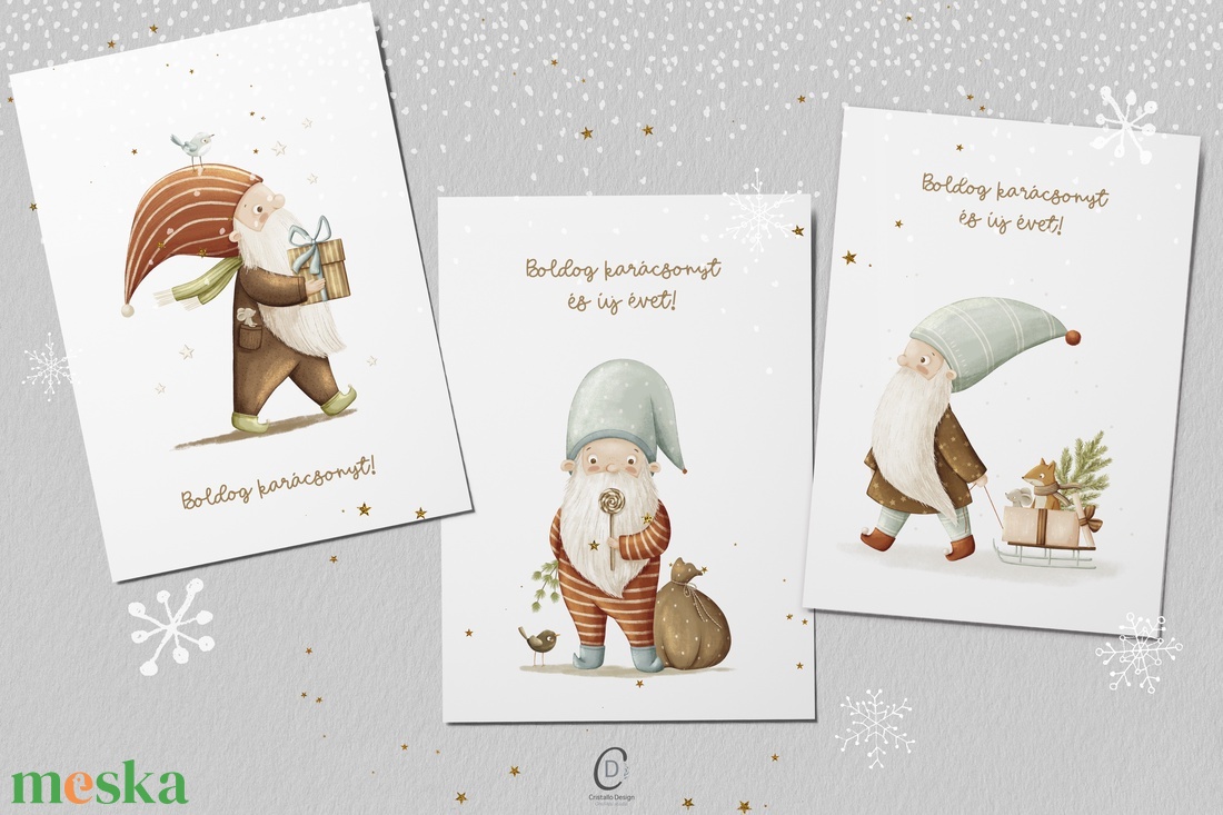 Karácsonyi képeslap, mikulásos üdvözlőlap, ajándékkísérő szett 3 db - karácsony - karácsonyi ajándékozás - karácsonyi képeslap, üdvözlőlap, ajándékkísérő - Meska.hu