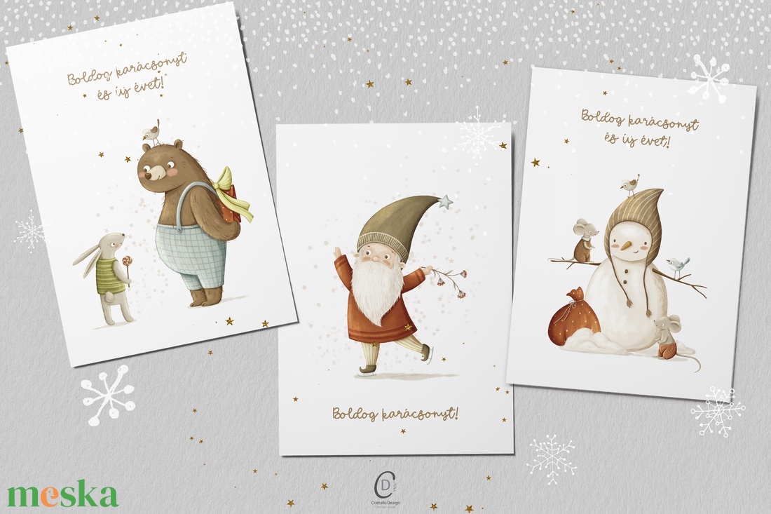 Karácsonyi képeslap, erdei üdvözlőlap, ajándékkísérő szett 3 db - karácsony - karácsonyi ajándékozás - karácsonyi képeslap, üdvözlőlap, ajándékkísérő - Meska.hu
