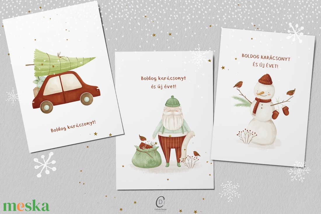 Karácsonyi képeslap, üdvözlőlap, ajándékkísérő szett 3 db - karácsony - karácsonyi ajándékozás - karácsonyi képeslap, üdvözlőlap, ajándékkísérő - Meska.hu