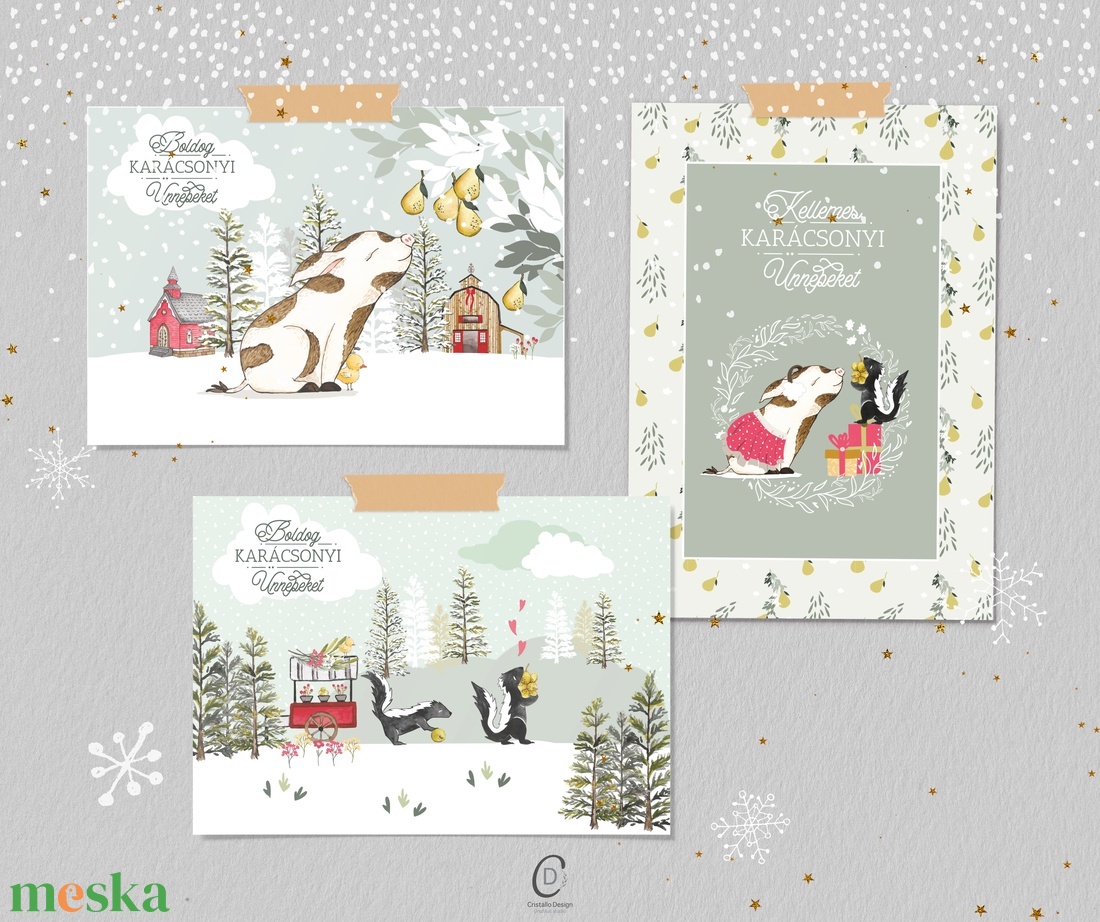 Karácsonyi képeslap, téli üdvözlőlap, ajándékkísérő szett 3 db - karácsony - karácsonyi ajándékozás - karácsonyi képeslap, üdvözlőlap, ajándékkísérő - Meska.hu
