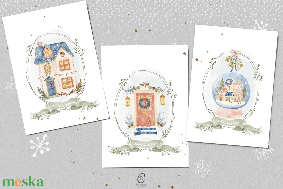 Karácsonyi képeslap, téli üdvözlőlap, ajándékkísérő szett 3 db - karácsony - karácsonyi ajándékozás - karácsonyi képeslap, üdvözlőlap, ajándékkísérő - Meska.hu
