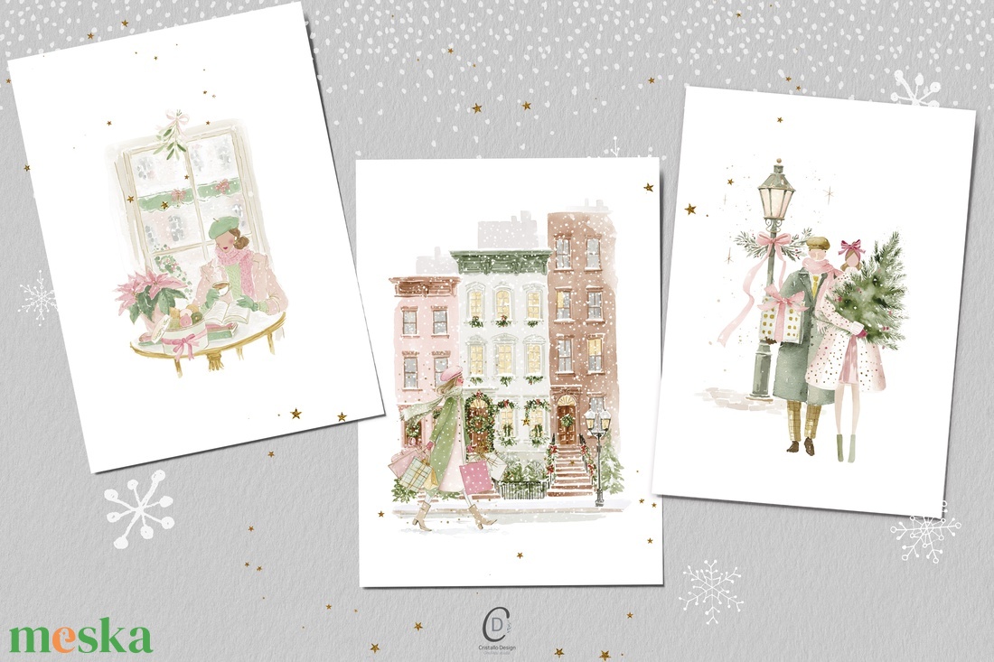 Karácsonyi képeslap, téli üdvözlőlap, ajándékkísérő szett 3 db - karácsony - karácsonyi ajándékozás - karácsonyi képeslap, üdvözlőlap, ajándékkísérő - Meska.hu