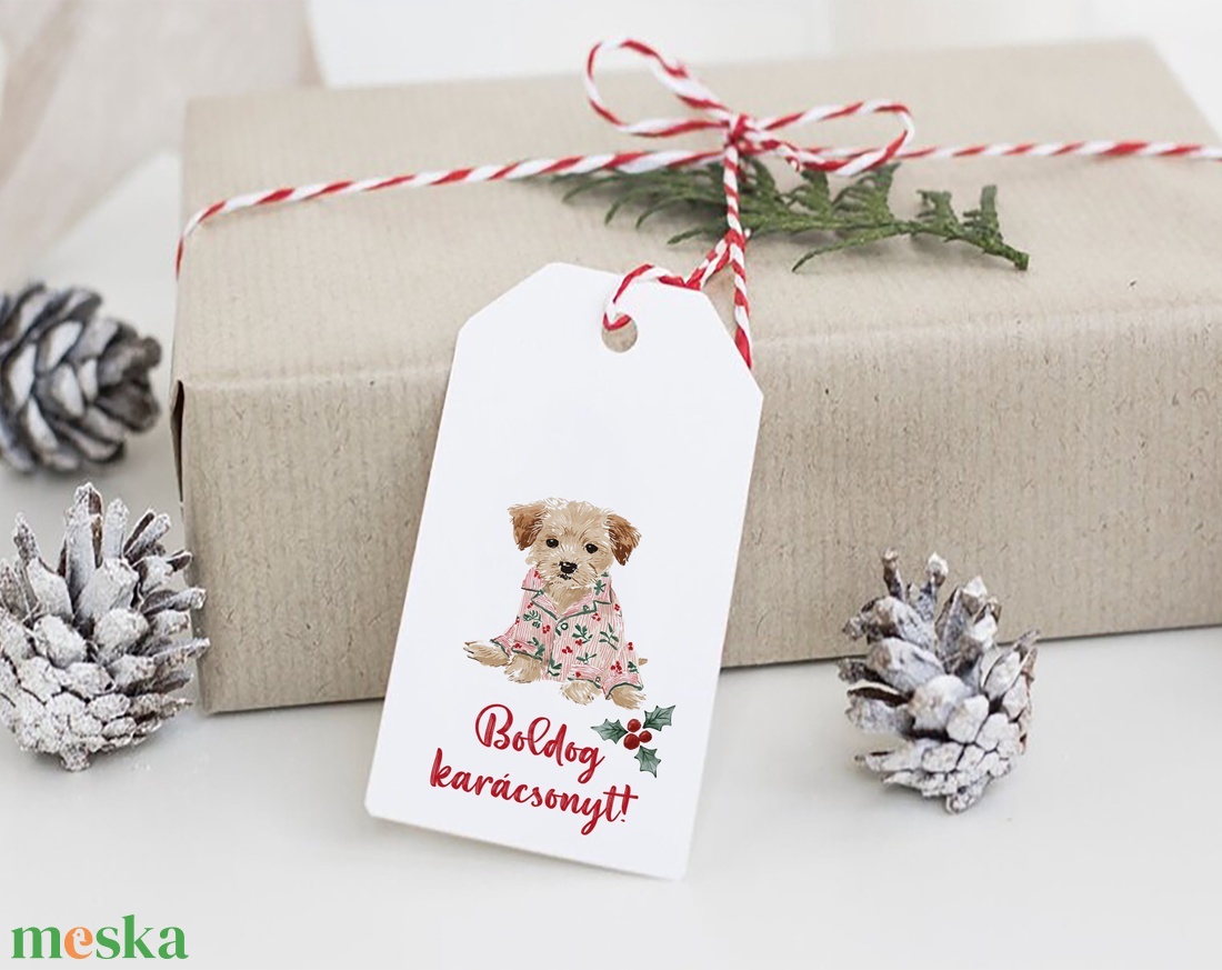 Karácsonyi ajándékkísérő kártya, kutyás ajándékátadó címke szett 5 db - karácsony - karácsonyi ajándékozás - karácsonyi képeslap, üdvözlőlap, ajándékkísérő - Meska.hu