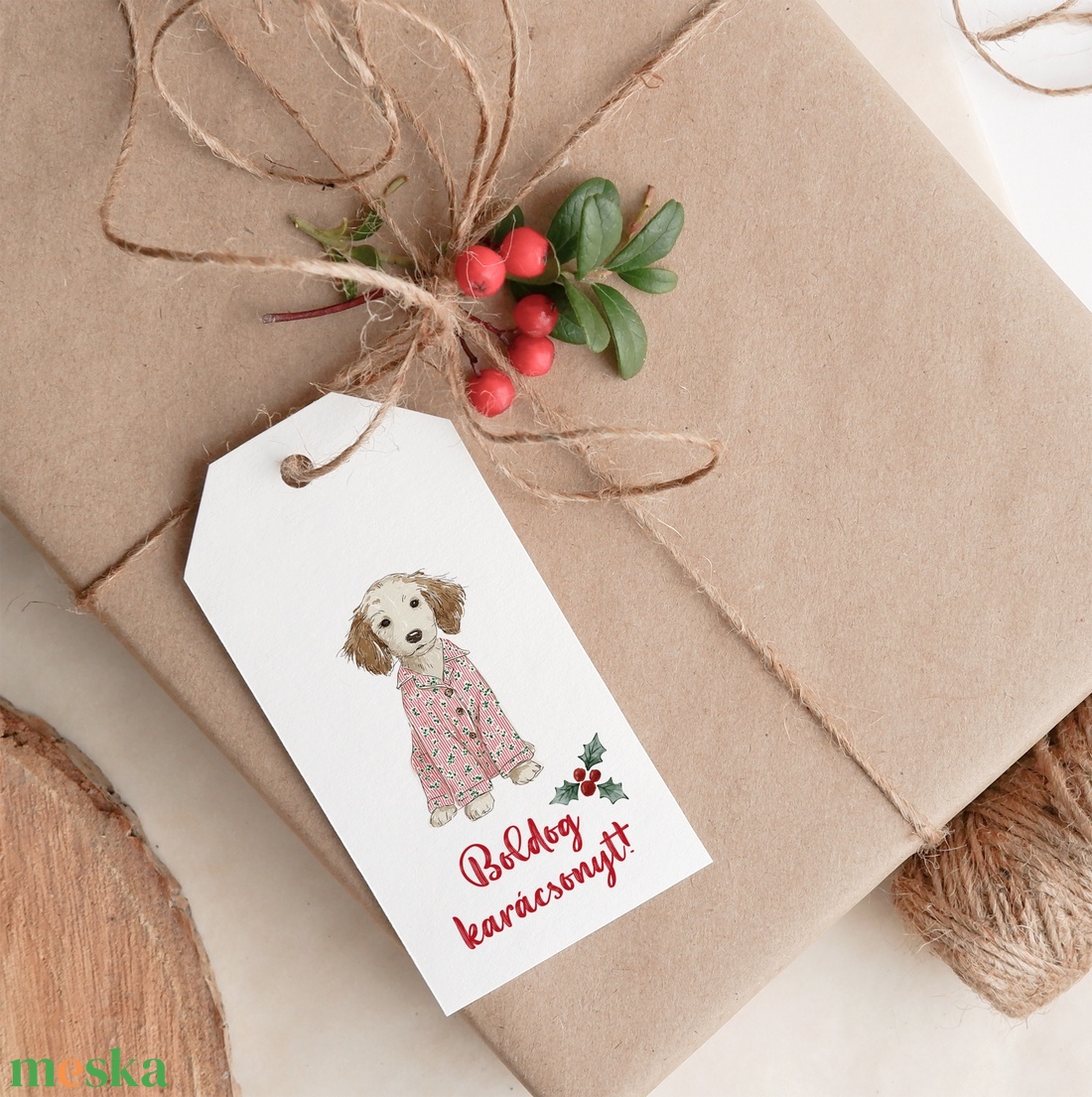 Karácsonyi ajándékkísérő kártya, kutyás ajándékátadó címke szett 5 db - karácsony - karácsonyi ajándékozás - karácsonyi képeslap, üdvözlőlap, ajándékkísérő - Meska.hu
