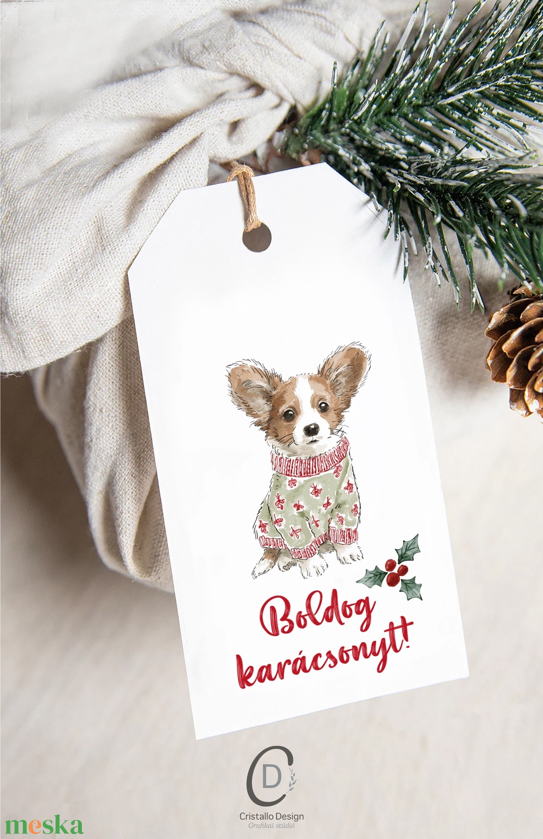 Karácsonyi ajándékkísérő kártya, kutyás ajándékátadó címke szett 5 db - karácsony - karácsonyi ajándékozás - karácsonyi képeslap, üdvözlőlap, ajándékkísérő - Meska.hu