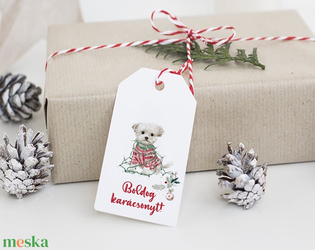 Karácsonyi ajándékkísérő kártya, kutyás ajándékátadó címke szett 5 db - karácsony - karácsonyi ajándékozás - karácsonyi képeslap, üdvözlőlap, ajándékkísérő - Meska.hu