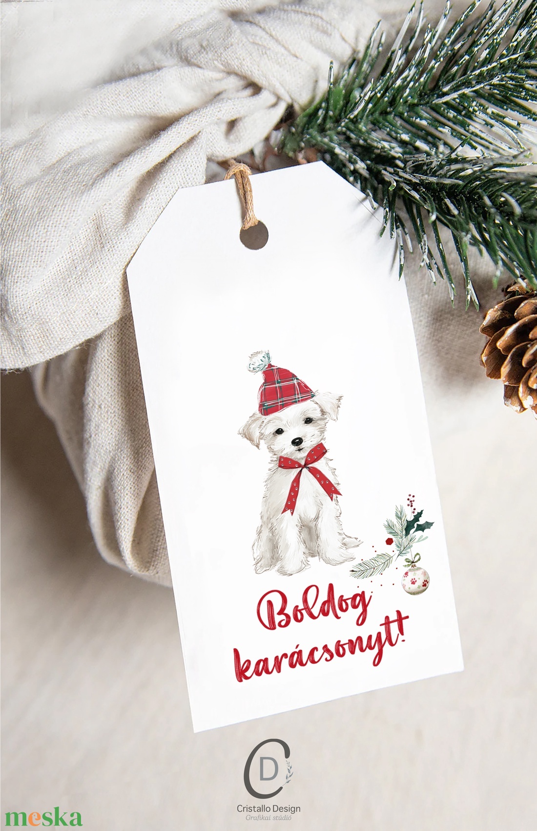 Karácsonyi ajándékkísérő kártya, kutyás ajándékátadó címke szett 5 db - karácsony - karácsonyi ajándékozás - karácsonyi képeslap, üdvözlőlap, ajándékkísérő - Meska.hu