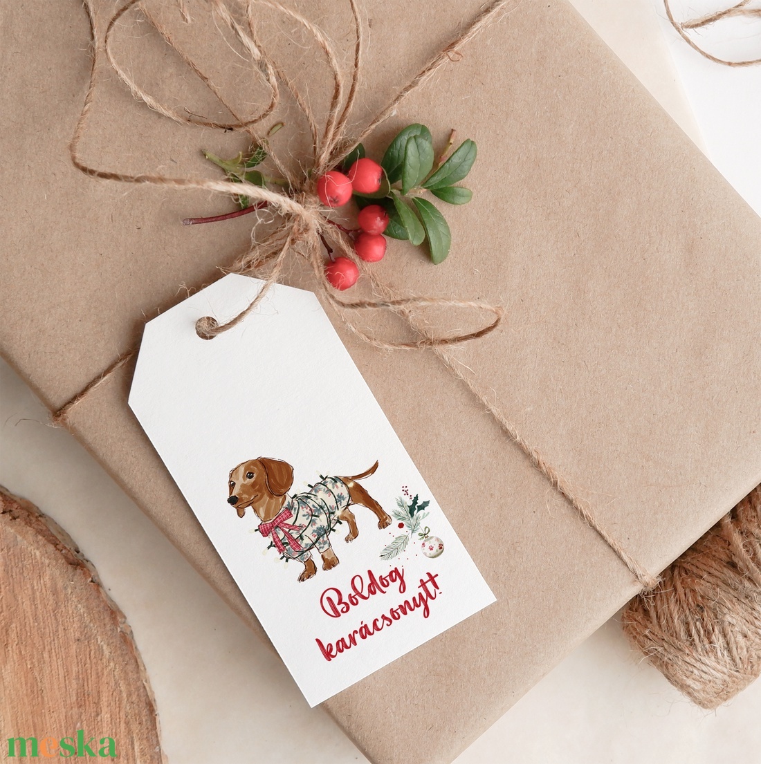 Karácsonyi ajándékkísérő kártya, kutyás ajándékátadó címke szett 5 db - karácsony - karácsonyi ajándékozás - karácsonyi képeslap, üdvözlőlap, ajándékkísérő - Meska.hu