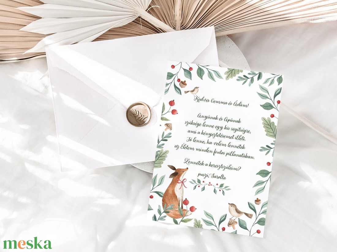 Keresztszülő felkérő kártya, erdei állatos képeslap - játék & sport - keresztelőajándékok - Meska.hu