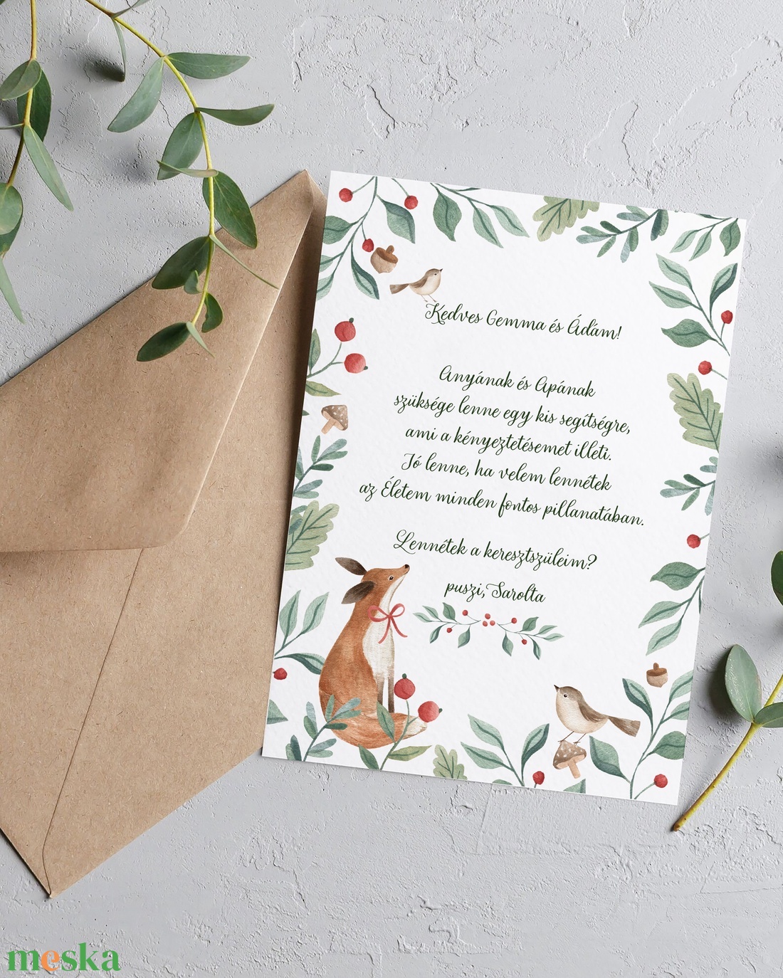 Keresztszülő felkérő kártya, erdei állatos képeslap - játék & sport - keresztelőajándékok - Meska.hu