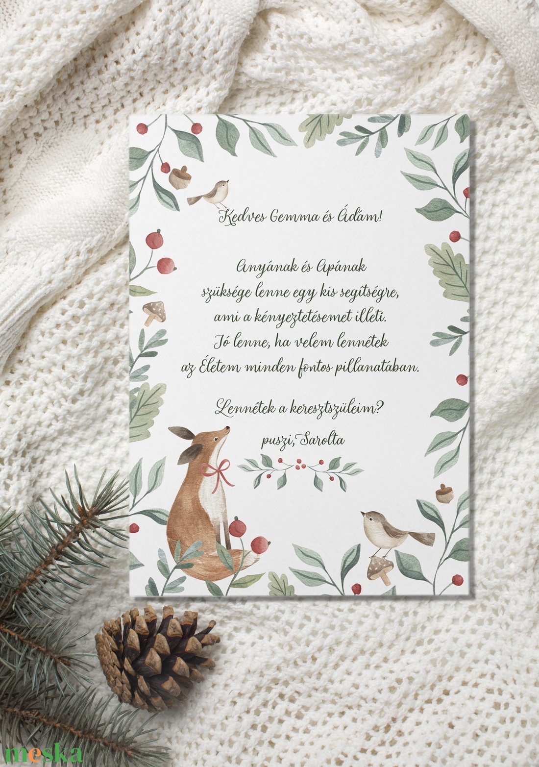 Keresztszülő felkérő kártya, erdei állatos képeslap - játék & sport - keresztelőajándékok - Meska.hu