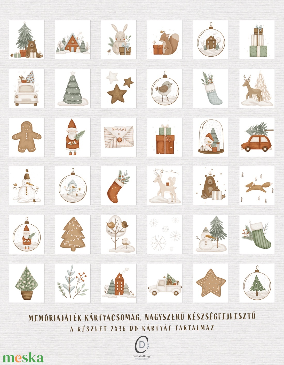 Karácsonyi memóriajáték, fejlesztő kártyajáték szett 2x36 db - karácsony - mikulás - mikulás ajándékok - Meska.hu
