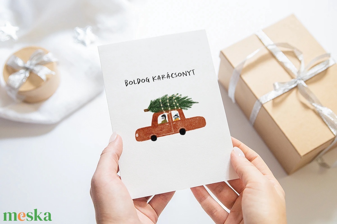 Cozy karácsonyi képeslap, autós üdvözlőlap, ajándékkísérő szett 3 db - karácsony - karácsonyi ajándékozás - karácsonyi képeslap, üdvözlőlap, ajándékkísérő - Meska.hu