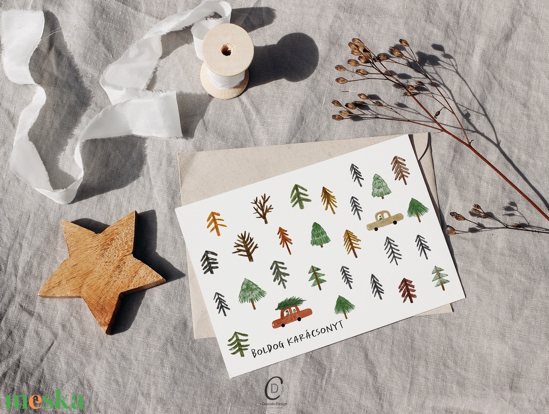 Cozy karácsonyi képeslap, autós üdvözlőlap, ajándékkísérő szett 3 db - karácsony - karácsonyi ajándékozás - karácsonyi képeslap, üdvözlőlap, ajándékkísérő - Meska.hu