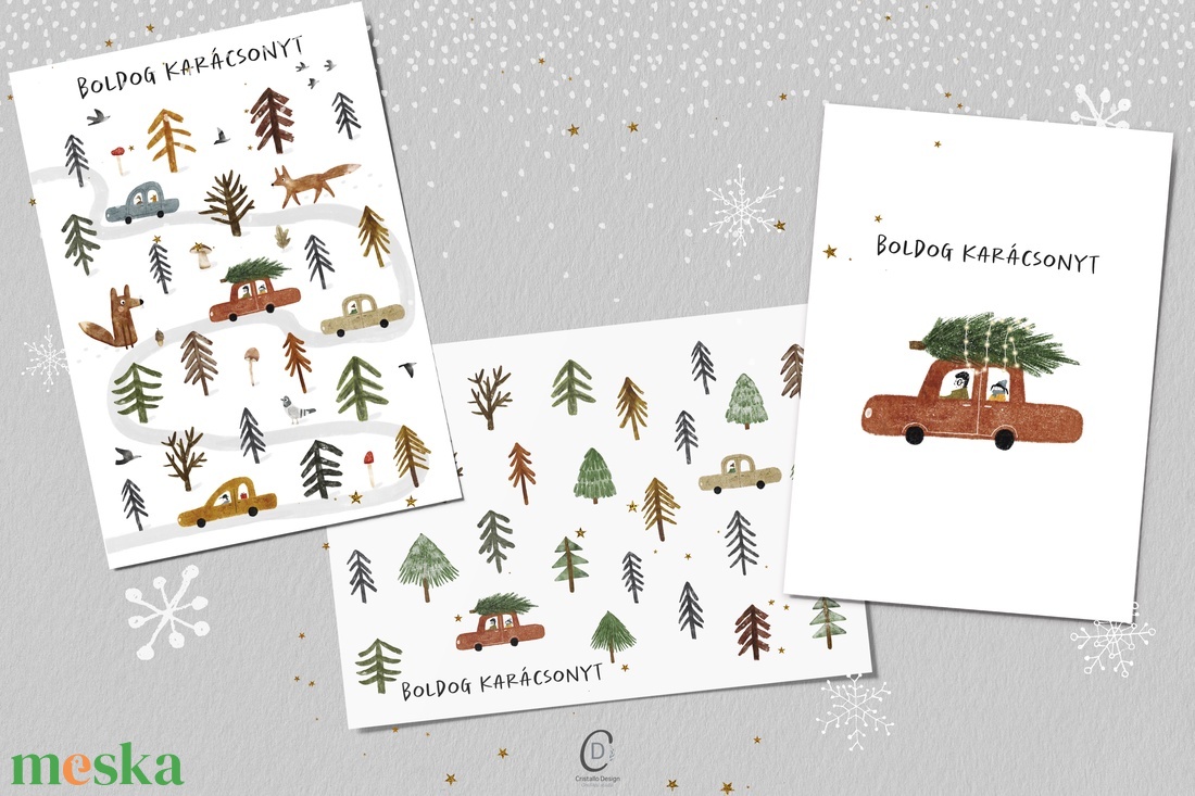 Cozy karácsonyi képeslap, autós üdvözlőlap, ajándékkísérő szett 3 db - karácsony - karácsonyi ajándékozás - karácsonyi képeslap, üdvözlőlap, ajándékkísérő - Meska.hu