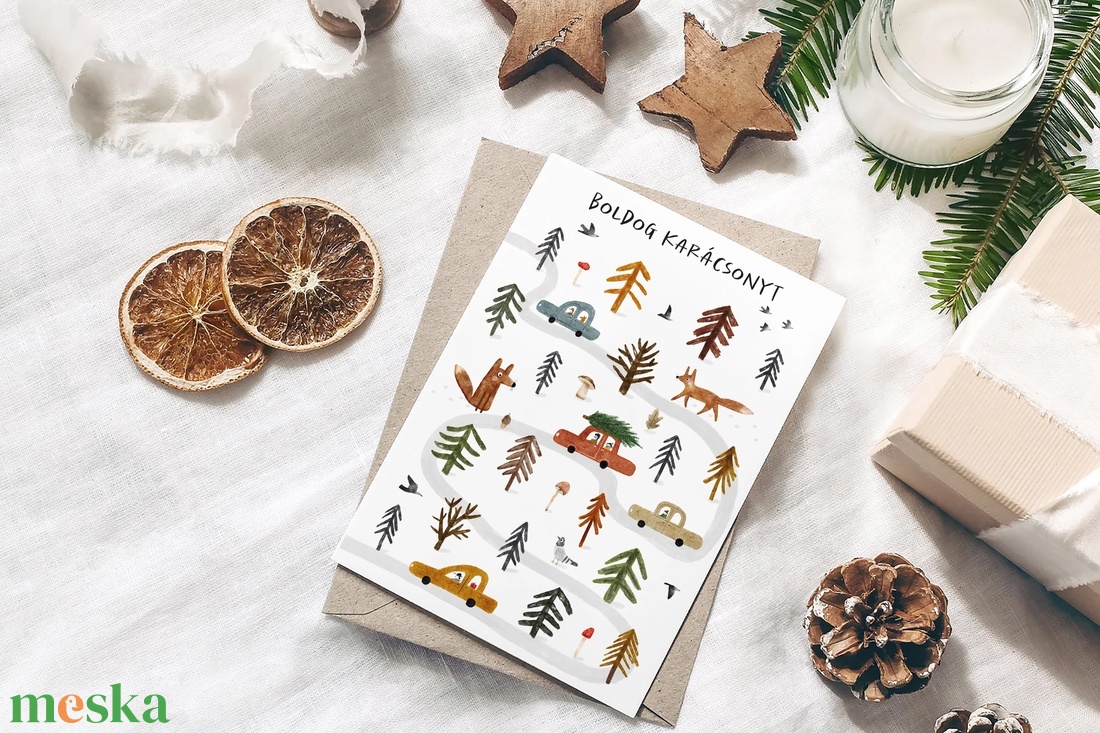 Cozy karácsonyi képeslap, autós üdvözlőlap, ajándékkísérő szett 3 db - karácsony - karácsonyi ajándékozás - karácsonyi képeslap, üdvözlőlap, ajándékkísérő - Meska.hu