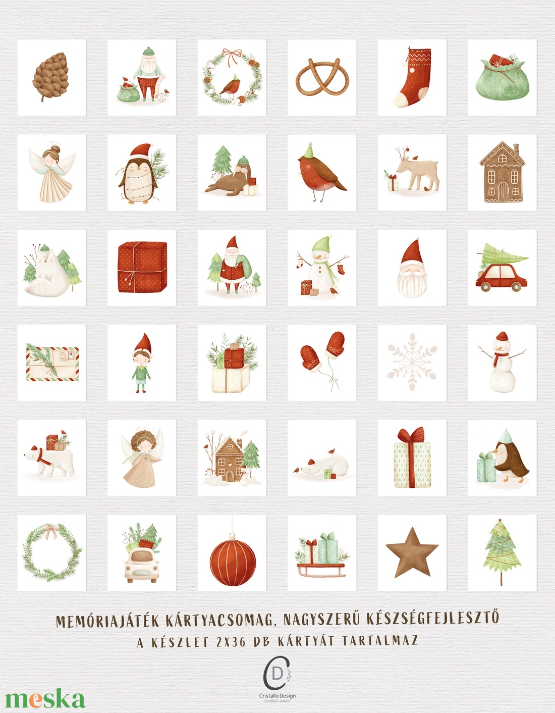 Karácsonyi memóriajáték, fejlesztő kártyajáték szett 2x36 db - játék & sport - készségfejlesztő és logikai játék - memória játékok - Meska.hu