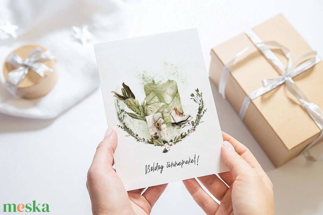 Greenery karácsonyi képeslap, üdvözlőlap, ajándékkísérő szett 3 db - karácsony - karácsonyi ajándékozás - karácsonyi képeslap, üdvözlőlap, ajándékkísérő - Meska.hu