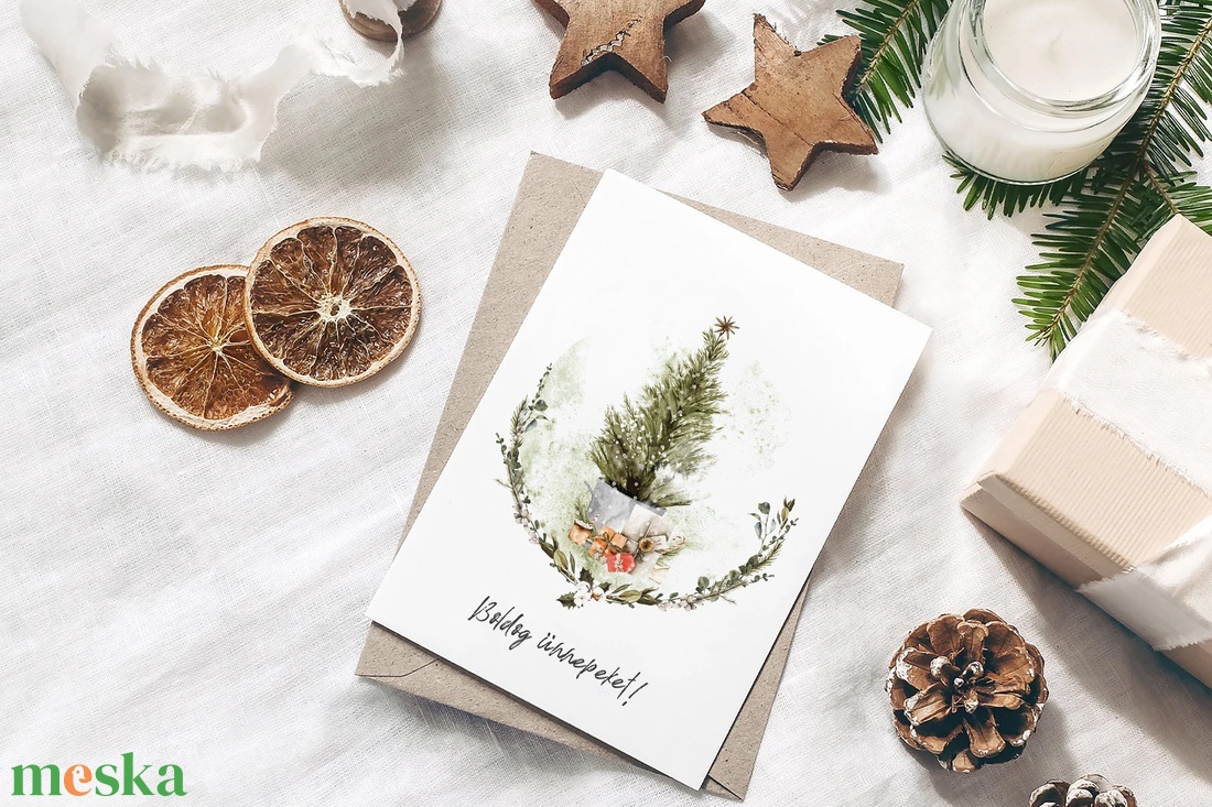 Greenery karácsonyi képeslap, üdvözlőlap, ajándékkísérő szett 3 db - karácsony - karácsonyi ajándékozás - karácsonyi képeslap, üdvözlőlap, ajándékkísérő - Meska.hu