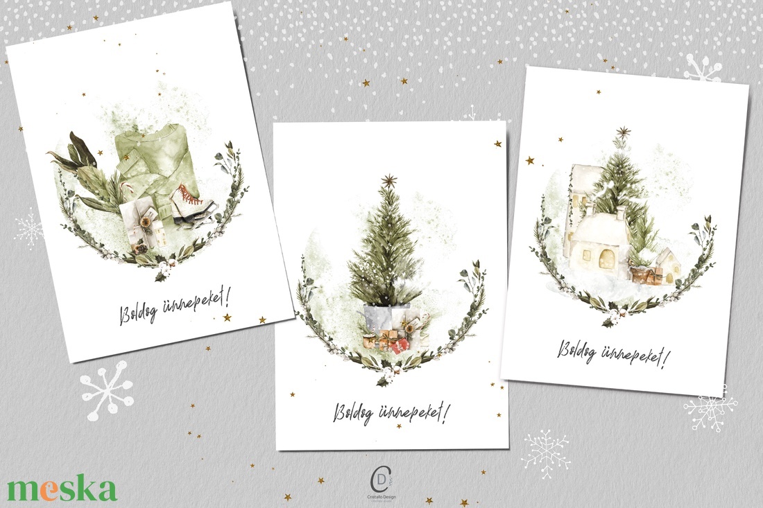Greenery karácsonyi képeslap, üdvözlőlap, ajándékkísérő szett 3 db - karácsony - karácsonyi ajándékozás - karácsonyi képeslap, üdvözlőlap, ajándékkísérő - Meska.hu