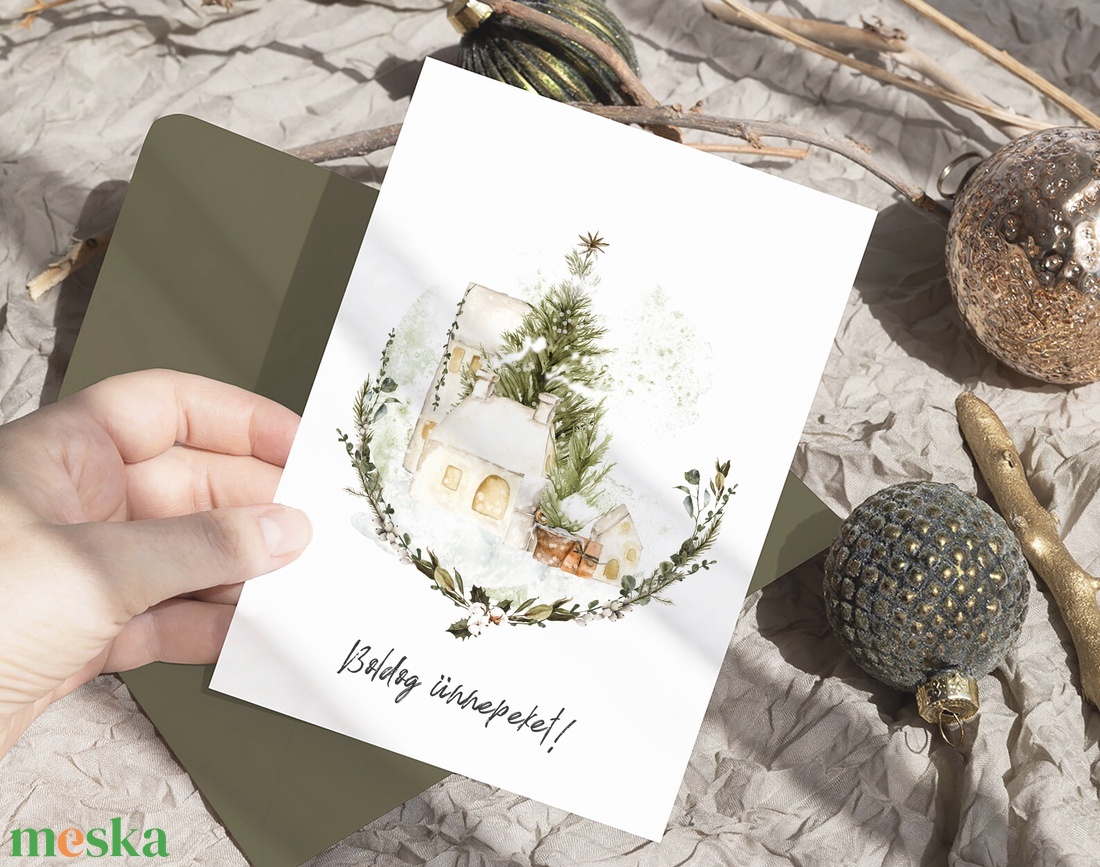 Greenery karácsonyi képeslap, üdvözlőlap, ajándékkísérő szett 3 db - karácsony - karácsonyi ajándékozás - karácsonyi képeslap, üdvözlőlap, ajándékkísérő - Meska.hu