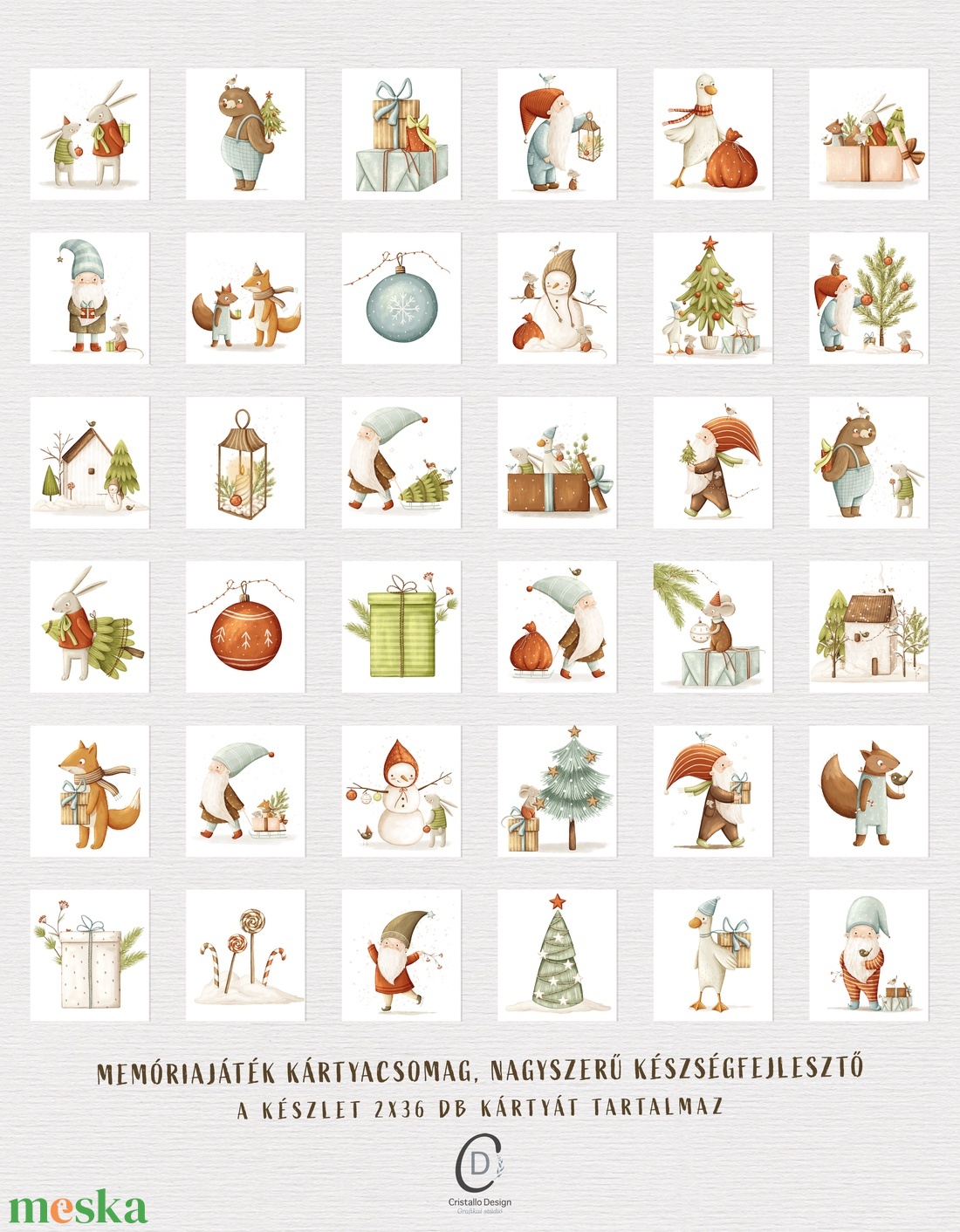 Karácsonyi memóriajáték, fejlesztő kártyajáték szett 2x36 db - játék & sport - készségfejlesztő és logikai játék - memória játékok - Meska.hu