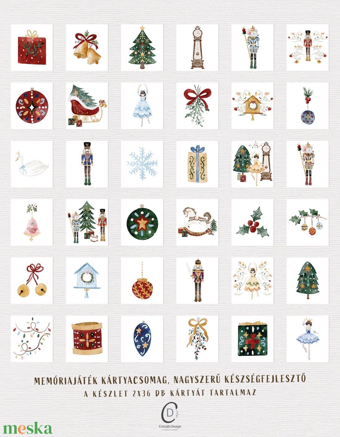 Karácsonyi memóriajáték, Diótörő mesés fejlesztő kártyajáték szett 2x36 db - játék & sport - készségfejlesztő és logikai játék - memória játékok - Meska.hu