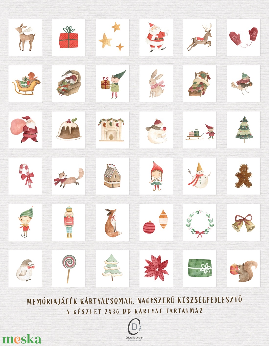 Memóriajáték, karácsonyi fejlesztő kártyajáték szett 2x36 db - játék & sport - készségfejlesztő és logikai játék - memória játékok - Meska.hu