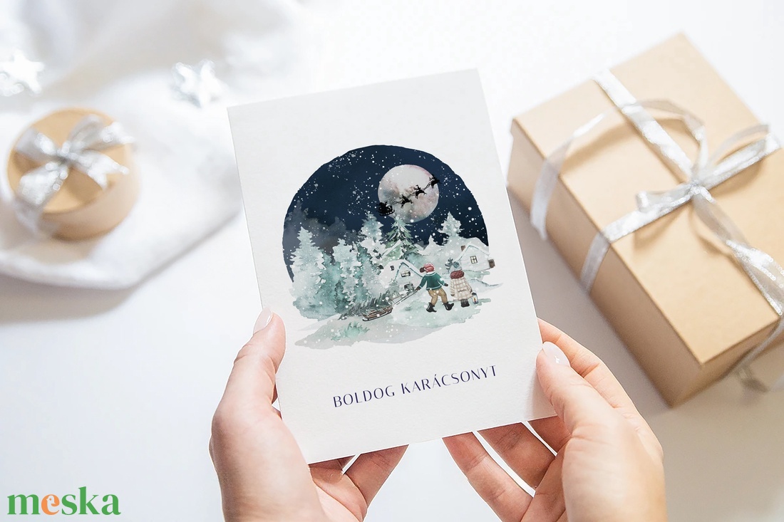 Karácsonyi képeslap, téli üdvözlőlap, Mikulás ajándékkísérő - karácsony - karácsonyi ajándékozás - karácsonyi képeslap, üdvözlőlap, ajándékkísérő - Meska.hu