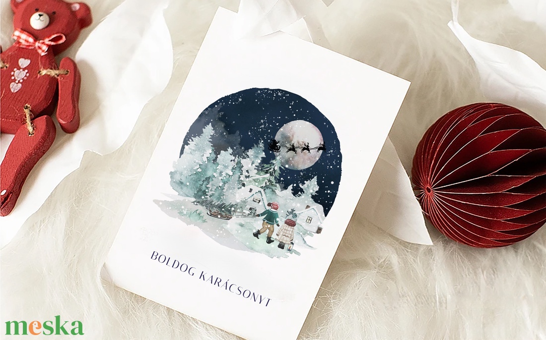 Karácsonyi képeslap, téli üdvözlőlap, Mikulás ajándékkísérő - karácsony - karácsonyi ajándékozás - karácsonyi képeslap, üdvözlőlap, ajándékkísérő - Meska.hu