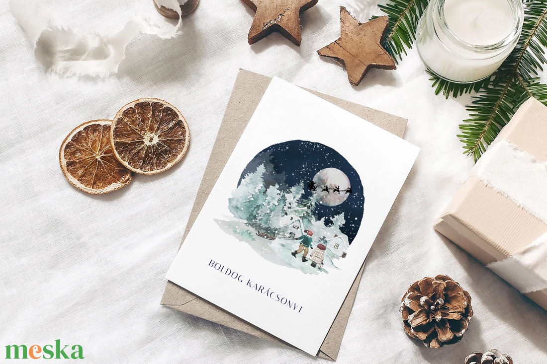 Karácsonyi képeslap, téli üdvözlőlap, Mikulás ajándékkísérő - karácsony - karácsonyi ajándékozás - karácsonyi képeslap, üdvözlőlap, ajándékkísérő - Meska.hu