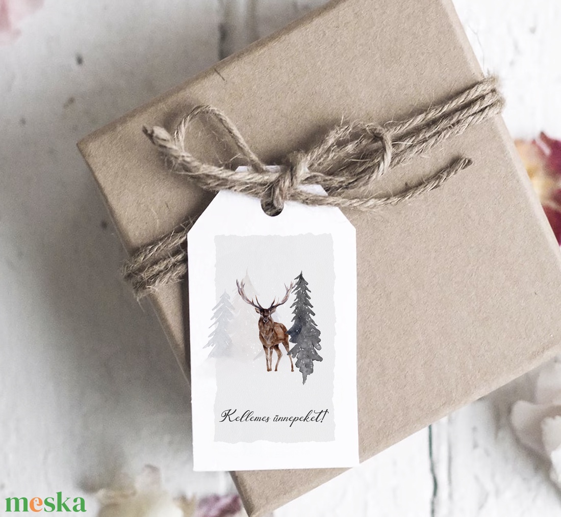 Karácsonyi ajándékkísérő, ajándékátadó címke szett 5 db, téli erdei állatos - karácsony - karácsonyi ajándékozás - karácsonyi képeslap, üdvözlőlap, ajándékkísérő - Meska.hu
