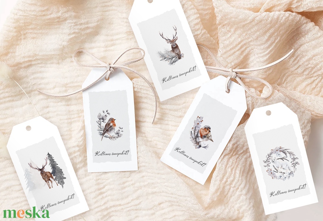 Karácsonyi ajándékkísérő, ajándékátadó címke szett 5 db, téli erdei állatos - karácsony - karácsonyi ajándékozás - karácsonyi képeslap, üdvözlőlap, ajándékkísérő - Meska.hu