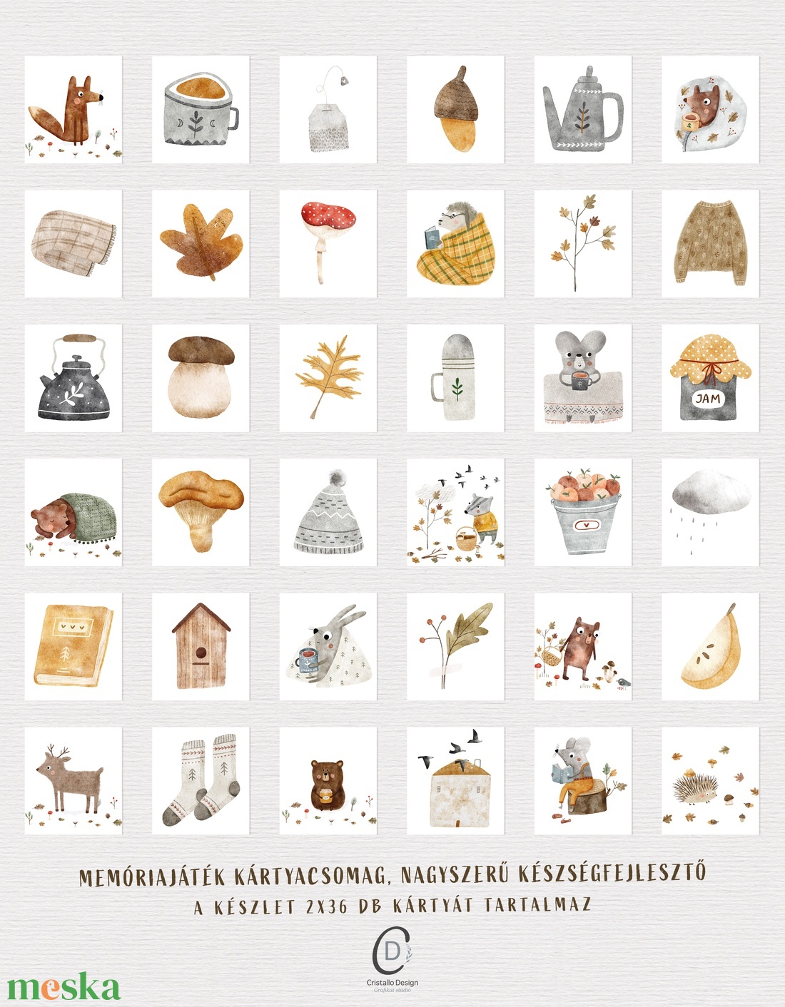 Memóriajáték, őszi fejlesztő kártyajáték szett 2x36 db - játék & sport - készségfejlesztő és logikai játék - memória játékok - Meska.hu