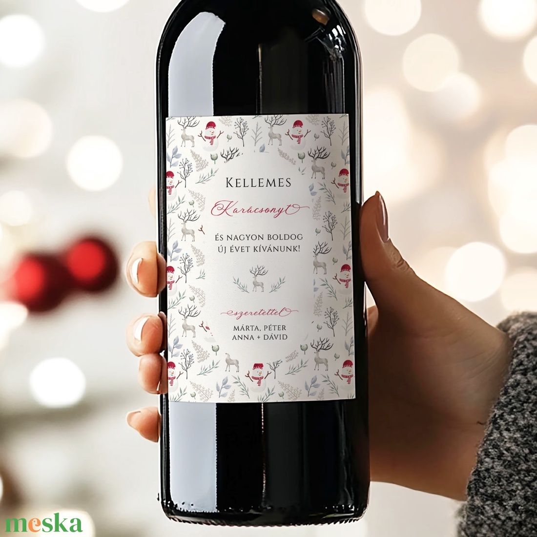 Karácsonyi borospalack címke, pálinkás címke, ajándékátadó, egyedi italos üveg matrica - karácsony - karácsonyi ajándékozás - karácsonyi képeslap, üdvözlőlap, ajándékkísérő - Meska.hu
