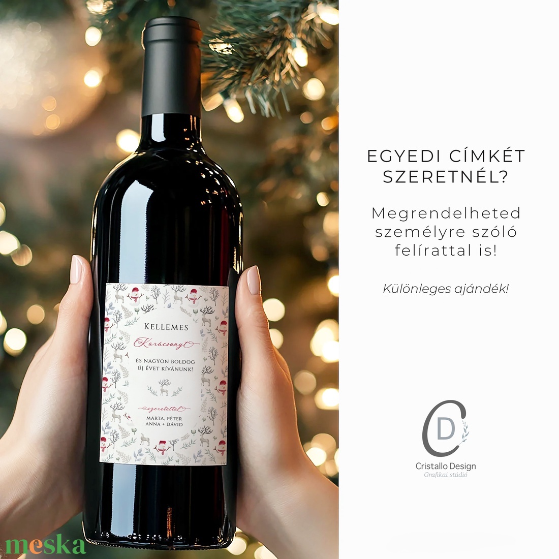 Karácsonyi borospalack címke, pálinkás címke, ajándékátadó, egyedi italos üveg matrica - karácsony - karácsonyi ajándékozás - karácsonyi képeslap, üdvözlőlap, ajándékkísérő - Meska.hu