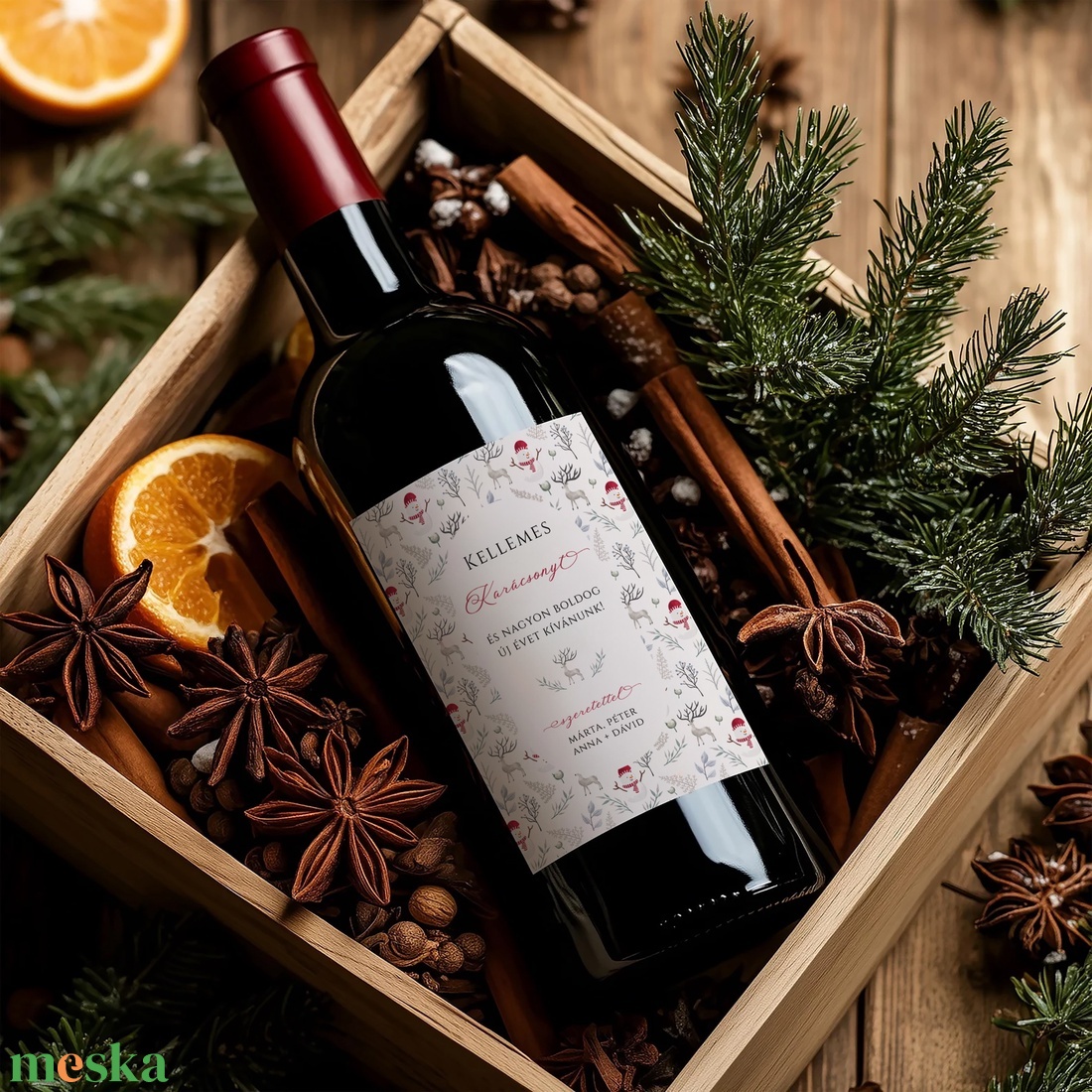 Karácsonyi borospalack címke, pálinkás címke, ajándékátadó, egyedi italos üveg matrica - karácsony - karácsonyi ajándékozás - karácsonyi képeslap, üdvözlőlap, ajándékkísérő - Meska.hu