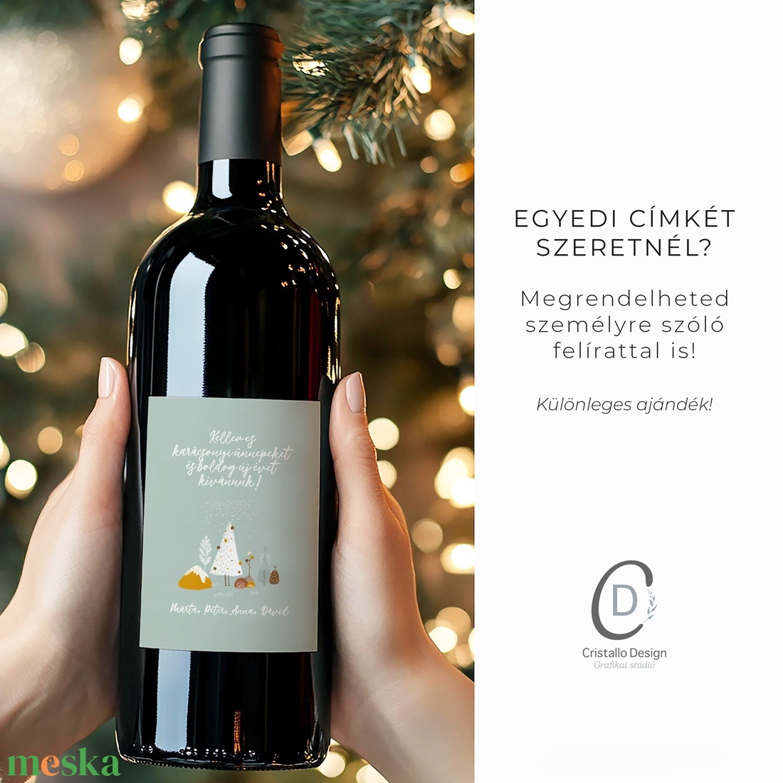 Karácsonyi borospalack címke, pálinkás címke, ajándékátadó, egyedi italos üveg matrica - karácsony - karácsonyi ajándékozás - karácsonyi képeslap, üdvözlőlap, ajándékkísérő - Meska.hu