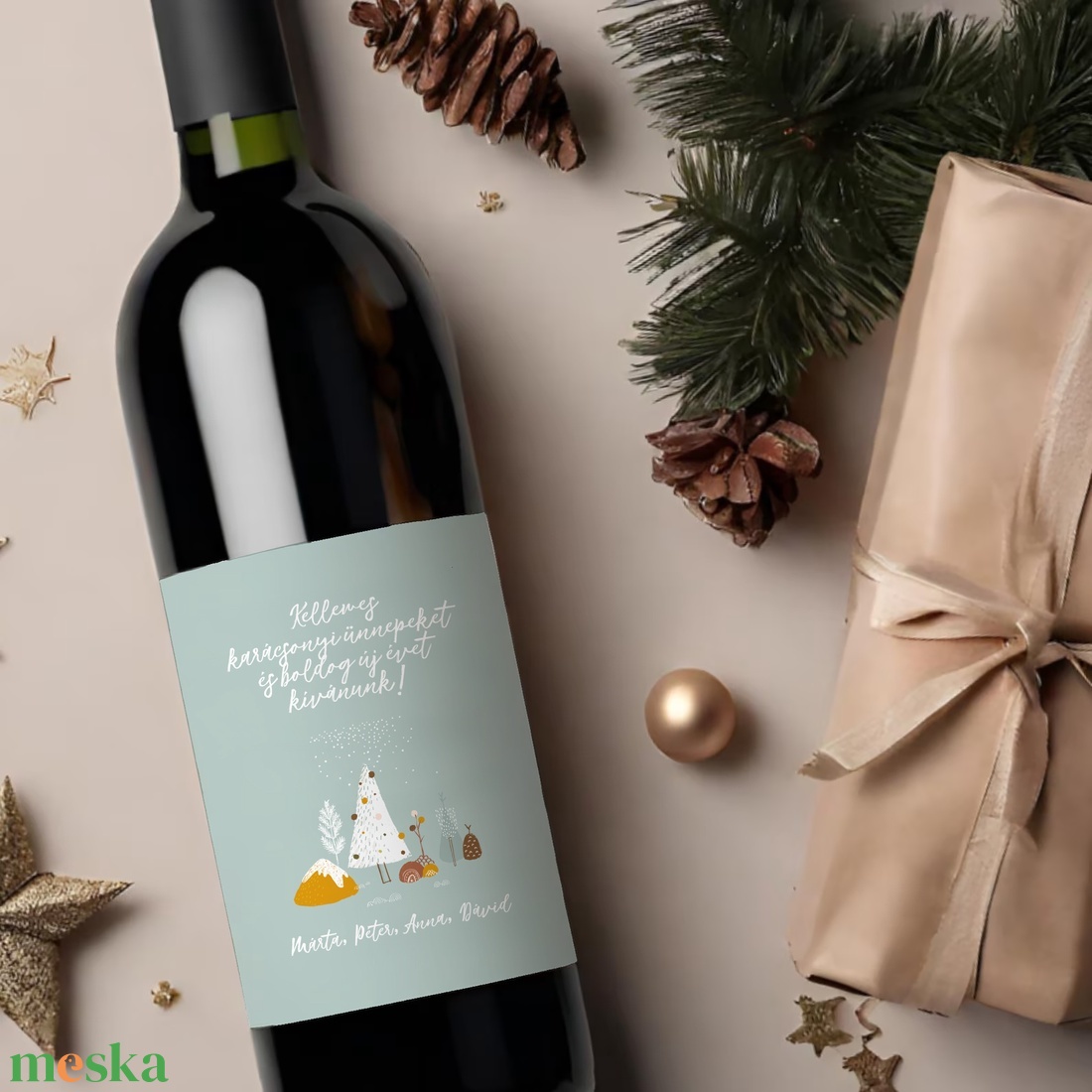 Karácsonyi borospalack címke, pálinkás címke, ajándékátadó, egyedi italos üveg matrica - karácsony - karácsonyi ajándékozás - karácsonyi képeslap, üdvözlőlap, ajándékkísérő - Meska.hu