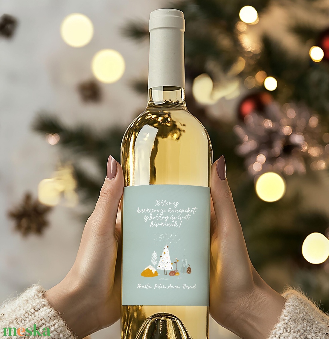 Karácsonyi borospalack címke, pálinkás címke, ajándékátadó, egyedi italos üveg matrica - karácsony - karácsonyi ajándékozás - karácsonyi képeslap, üdvözlőlap, ajándékkísérő - Meska.hu