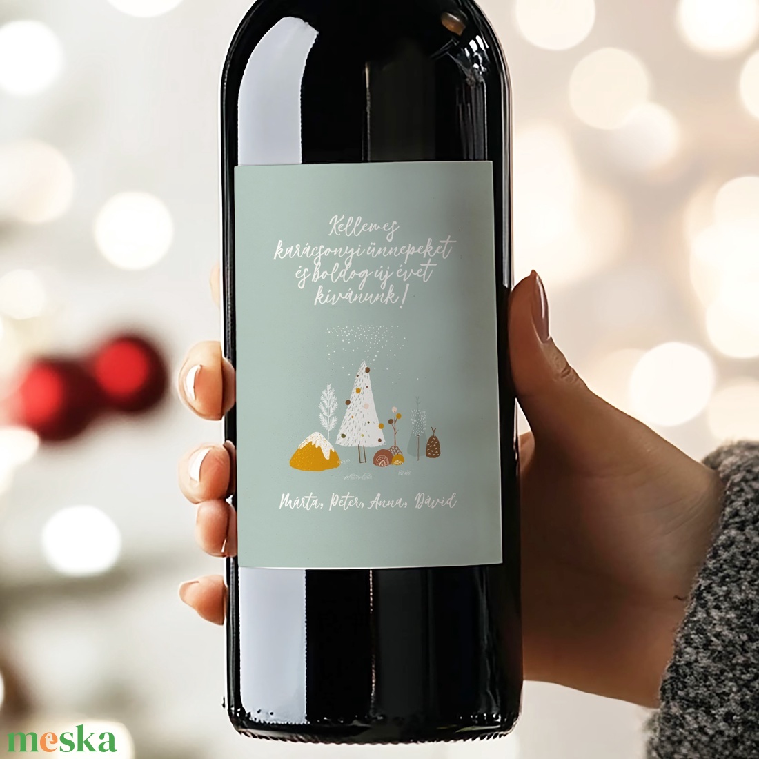 Karácsonyi borospalack címke, pálinkás címke, ajándékátadó, egyedi italos üveg matrica - karácsony - karácsonyi ajándékozás - karácsonyi képeslap, üdvözlőlap, ajándékkísérő - Meska.hu