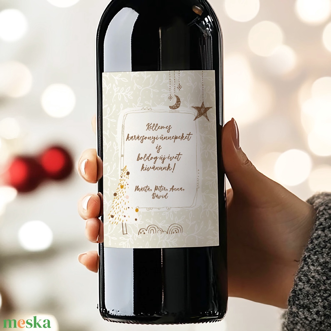 Karácsonyi borospalack címke, pálinkás címke, adventi ajándékátadó, egyedi italos üveg matrica - karácsony - karácsonyi ajándékozás - karácsonyi képeslap, üdvözlőlap, ajándékkísérő - Meska.hu