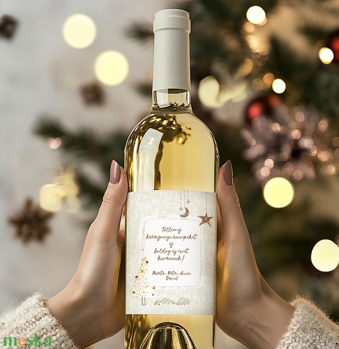 Karácsonyi borospalack címke, pálinkás címke, adventi ajándékátadó, egyedi italos üveg matrica - karácsony - karácsonyi ajándékozás - karácsonyi képeslap, üdvözlőlap, ajándékkísérő - Meska.hu