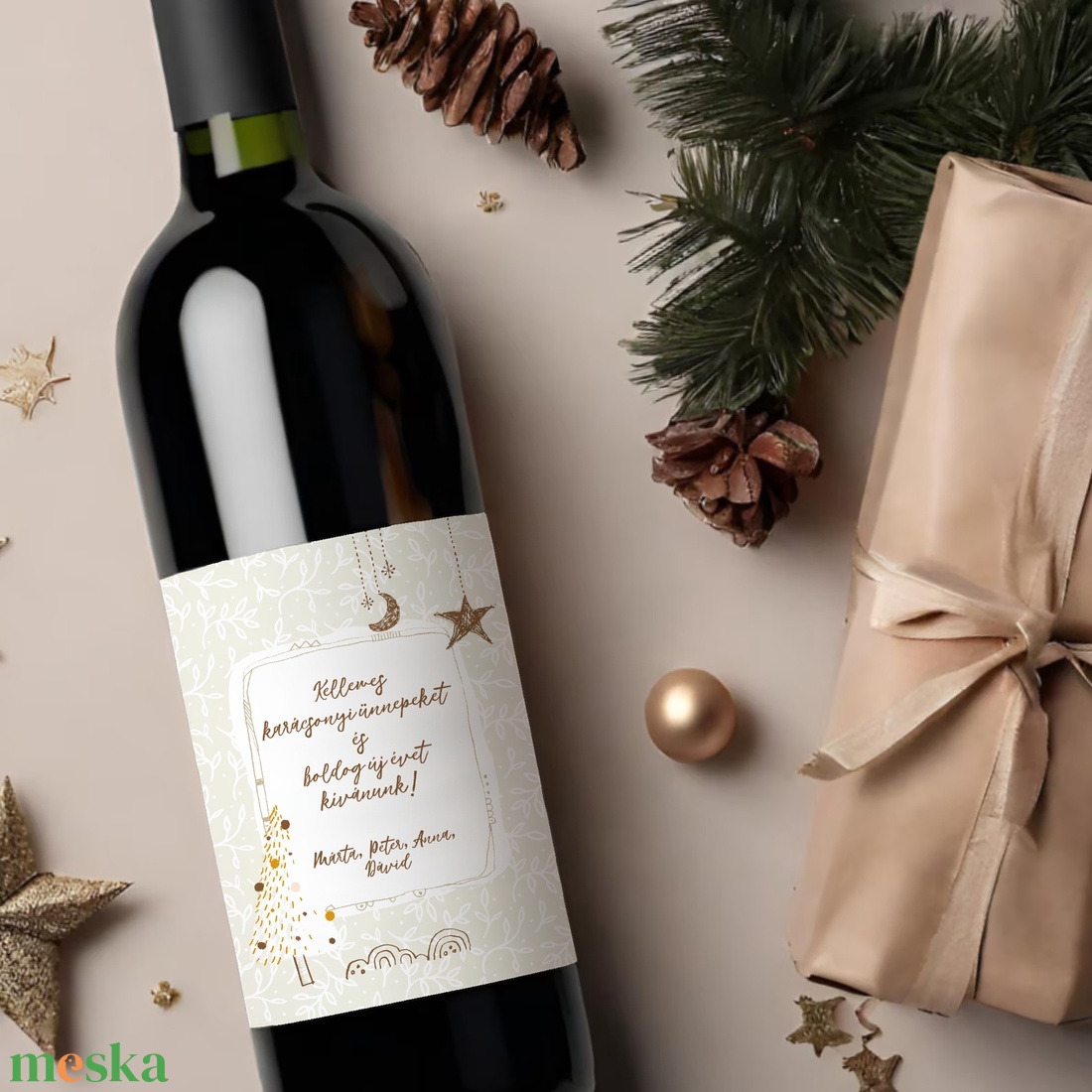 Karácsonyi borospalack címke, pálinkás címke, adventi ajándékátadó, egyedi italos üveg matrica - karácsony - karácsonyi ajándékozás - karácsonyi képeslap, üdvözlőlap, ajándékkísérő - Meska.hu