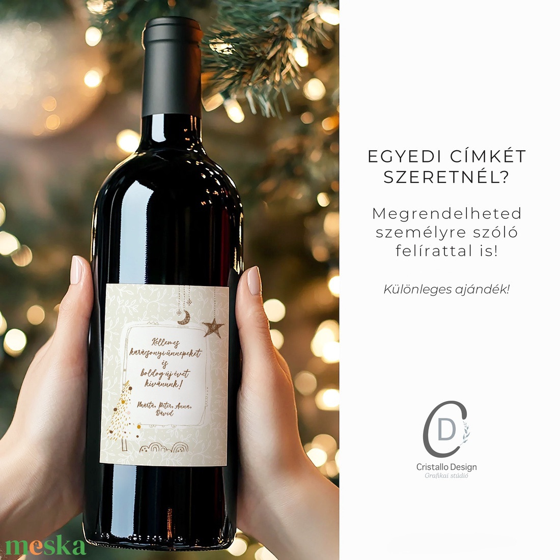 Karácsonyi borospalack címke, pálinkás címke, adventi ajándékátadó, egyedi italos üveg matrica - karácsony - karácsonyi ajándékozás - karácsonyi képeslap, üdvözlőlap, ajándékkísérő - Meska.hu